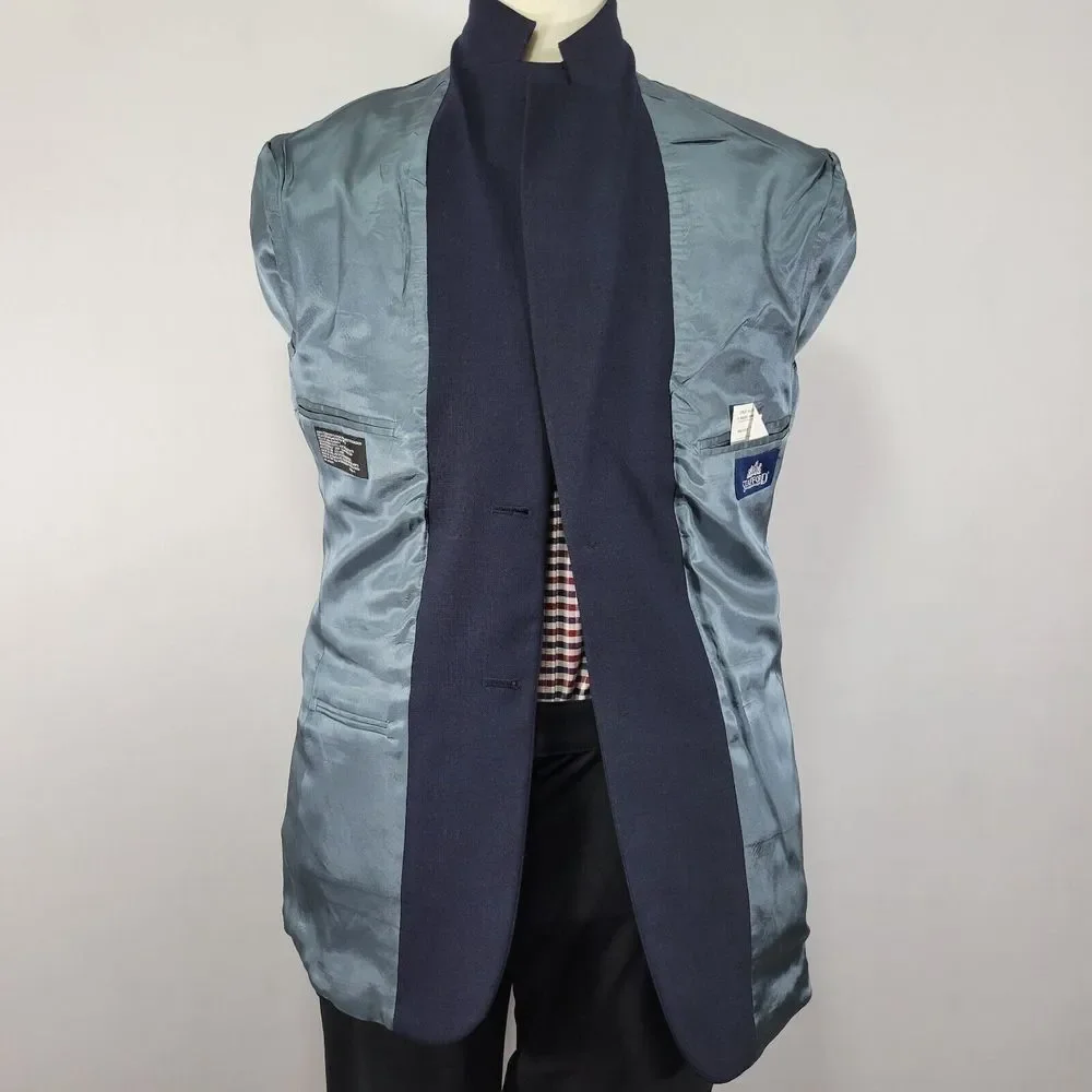 Stafford Men's‎ Sport Coat Blazer Two Button Deep Navy Polyester Wool Size 38R